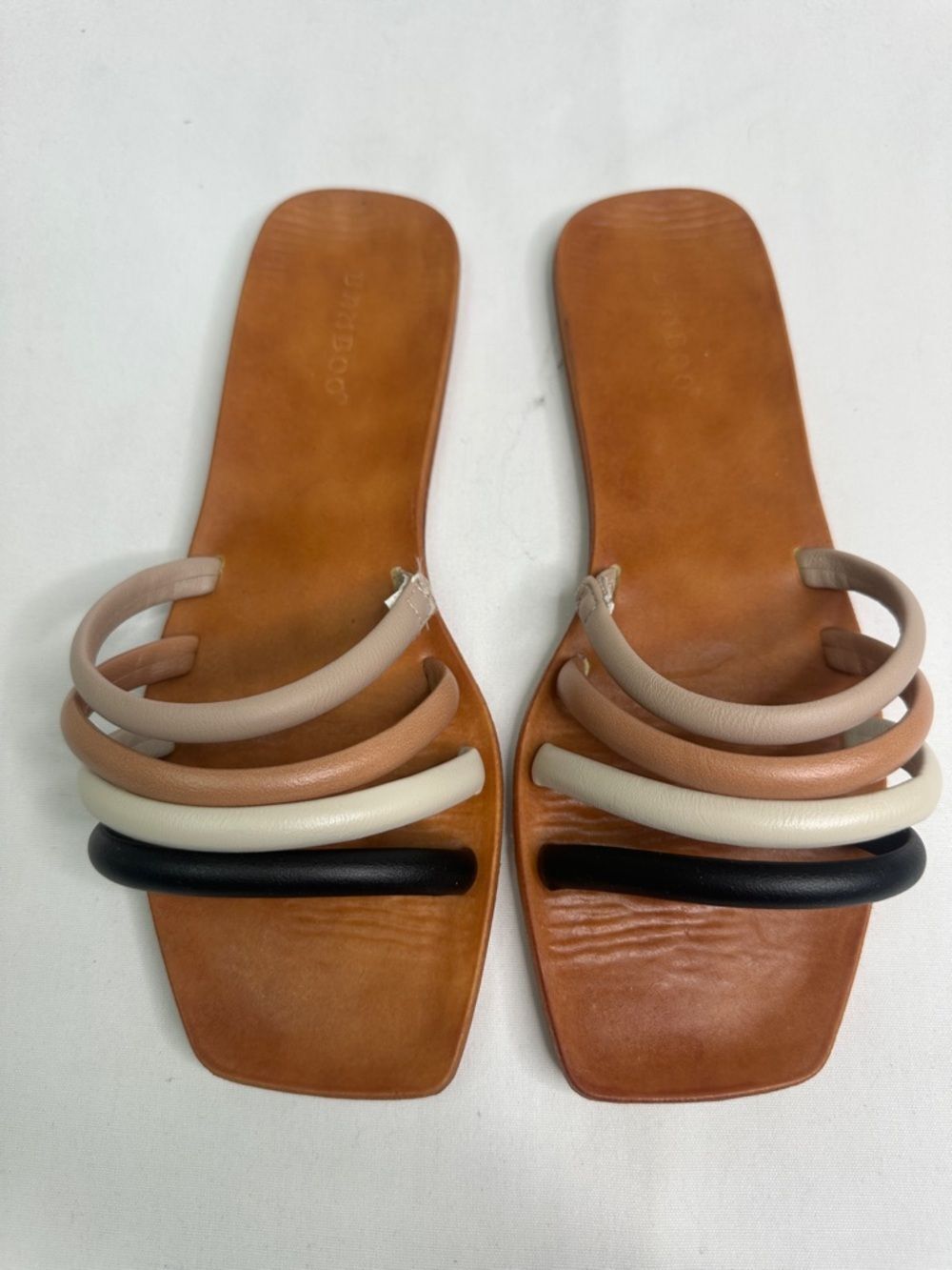 BAMBOO Multi-Strip Leather Slide Sandals in Black, Cream, Tan, Beige
